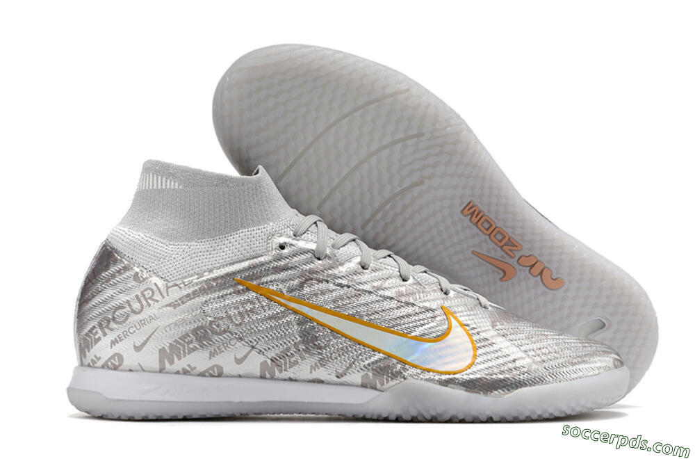 Nike Air Zoom Mercurial Superfly 9 Elite IC High-Tops Football Shoes - Silver/Gold 1