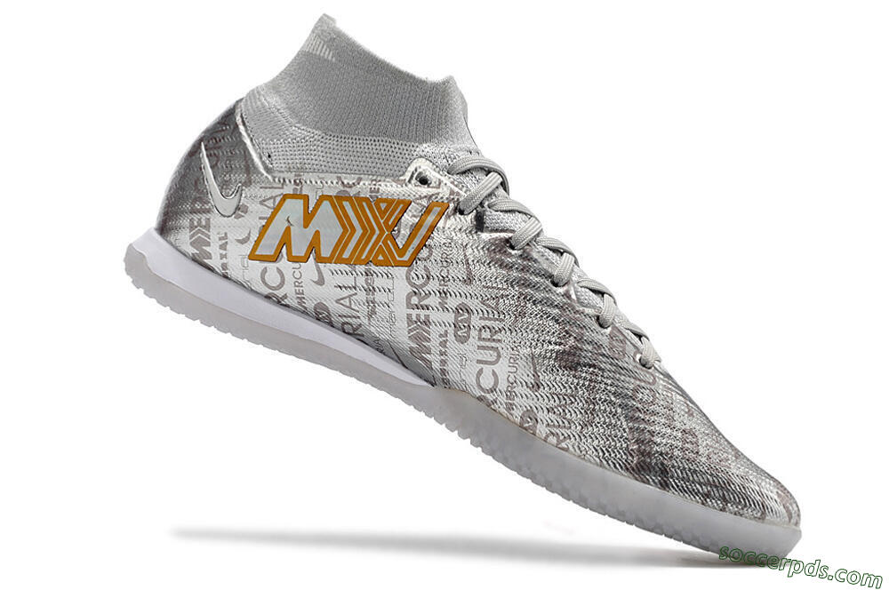 Nike Air Zoom Mercurial Superfly 9 Elite IC High-Tops Football Shoes - Silver/Gold 4