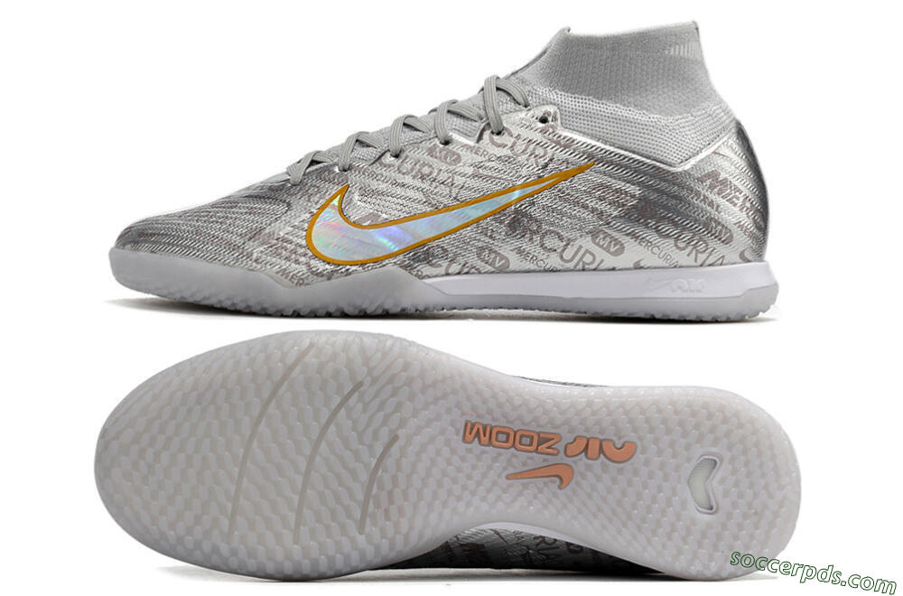 Nike Air Zoom Mercurial Superfly 9 Elite IC High-Tops Football Shoes - Silver/Gold 0