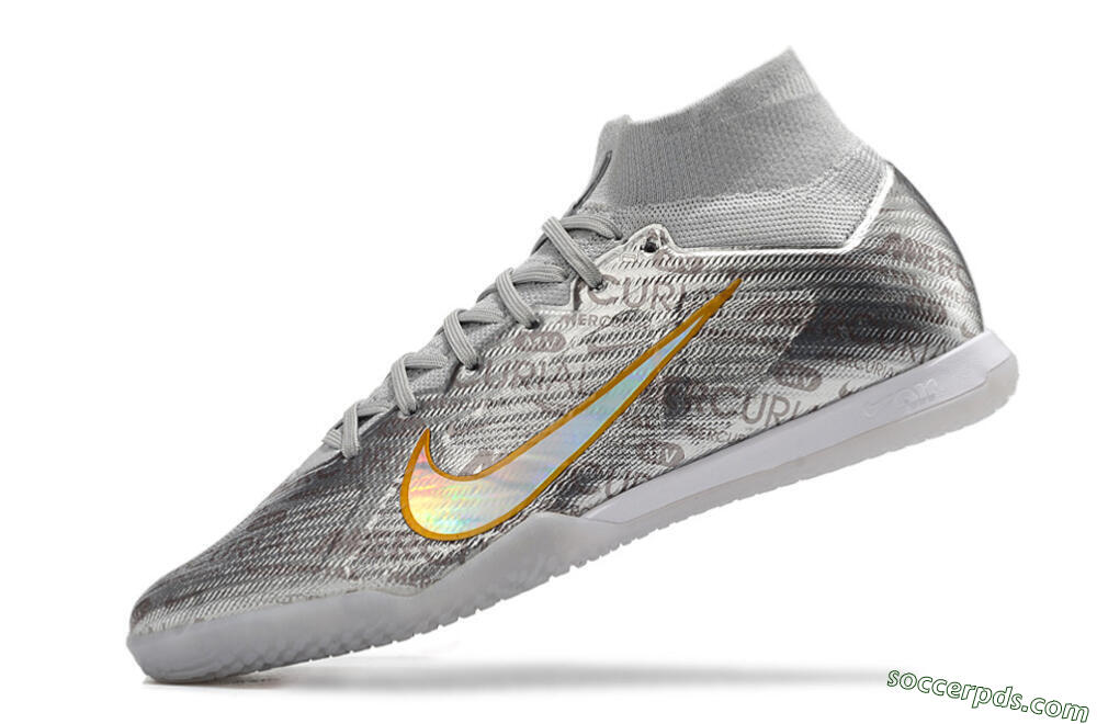 Nike Air Zoom Mercurial Superfly 9 Elite IC High-Tops Football Shoes - Silver/Gold 5