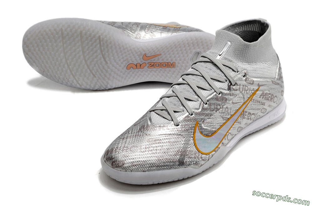 Nike Air Zoom Mercurial Superfly 9 Elite IC High-Tops Football Shoes - Silver/Gold 3