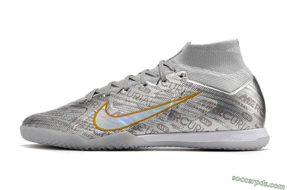 Nike Air Zoom Mercurial Superfly 9 Elite IC High-Tops Football Shoes - Silver/Gold 2