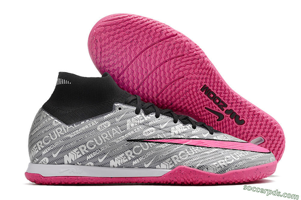 Nike Air Zoom Mercurial Superfly 9 Elite IC High-Tops Football Shoes - Silver/Black/Pink 1