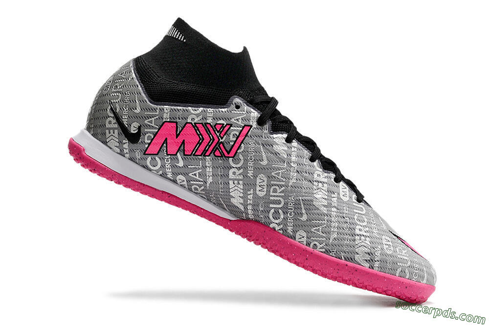 Nike Air Zoom Mercurial Superfly 9 Elite IC High-Tops Football Shoes - Silver/Black/Pink 4