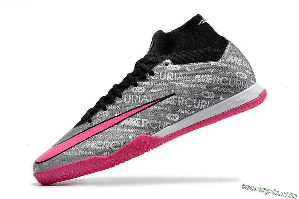 Nike Air Zoom Mercurial Superfly 9 Elite IC High-Tops Football Shoes - Silver/Black/Pink 5