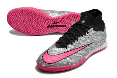 Nike Air Zoom Mercurial Superfly 9 Elite IC High-Tops Football Shoes - Silver/Black/Pink