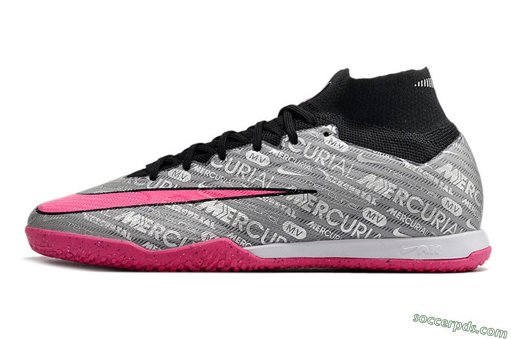Nike Air Zoom Mercurial Superfly 9 Elite IC High-Tops Football Shoes - Silver/Black/Pink 2