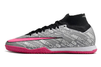 Nike Air Zoom Mercurial Superfly 9 Elite IC High-Tops Football Shoes - Silver/Black/Pink