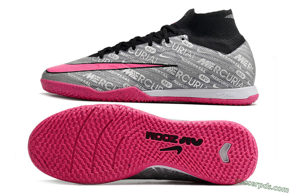 Nike Air Zoom Mercurial Superfly 9 Elite IC High-Tops Football Shoes - Silver/Black/Pink 0