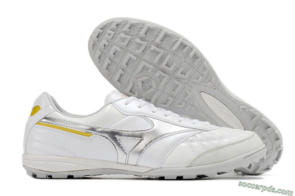 Mizuno Morelia Sala Japan TF Low-Tops Football Shoes - White/Silver/Yellow 1