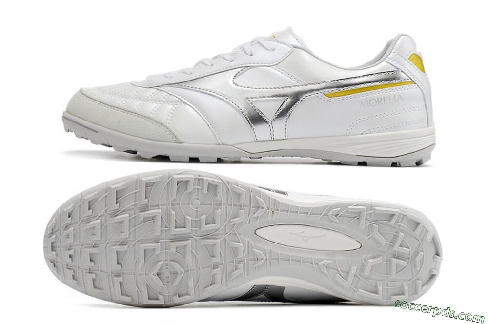 Mizuno Morelia Sala Japan TF Low-Tops Football Shoes - White/Silver/Yellow 0