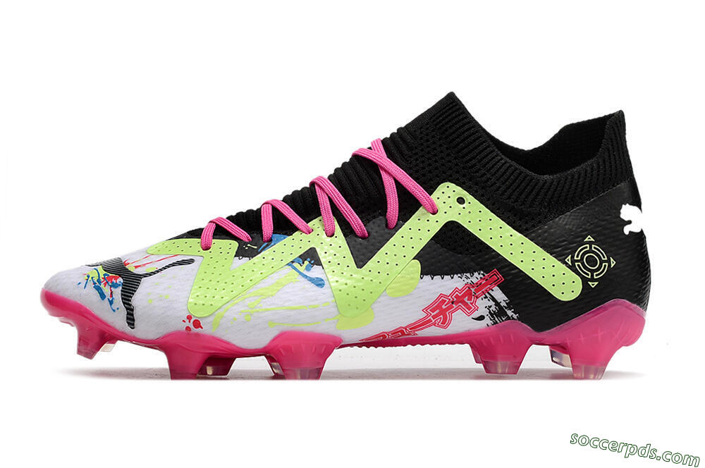 Puma Future X Powercat Tokyo Match FG Low-Tops Football Boots - White/Black/Green/Pink 2