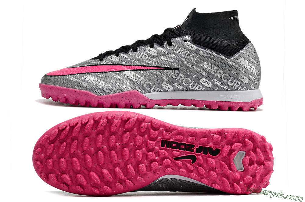 Nike Mercurial Superfly 8 Elite TF High-Tops Football Shoes - Grey/Black/Pink 0