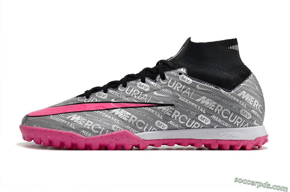 Nike Mercurial Superfly 8 Elite TF High-Tops Football Shoes - Grey/Black/Pink 2