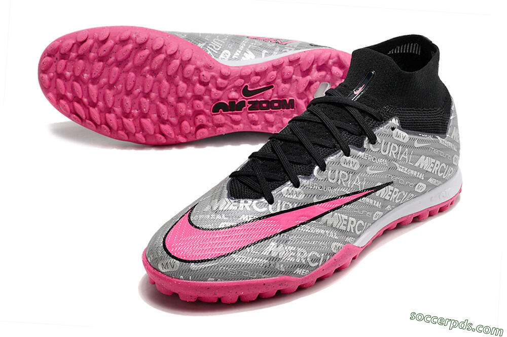 Nike Mercurial Superfly 8 Elite TF High-Tops Football Shoes - Grey/Black/Pink 3