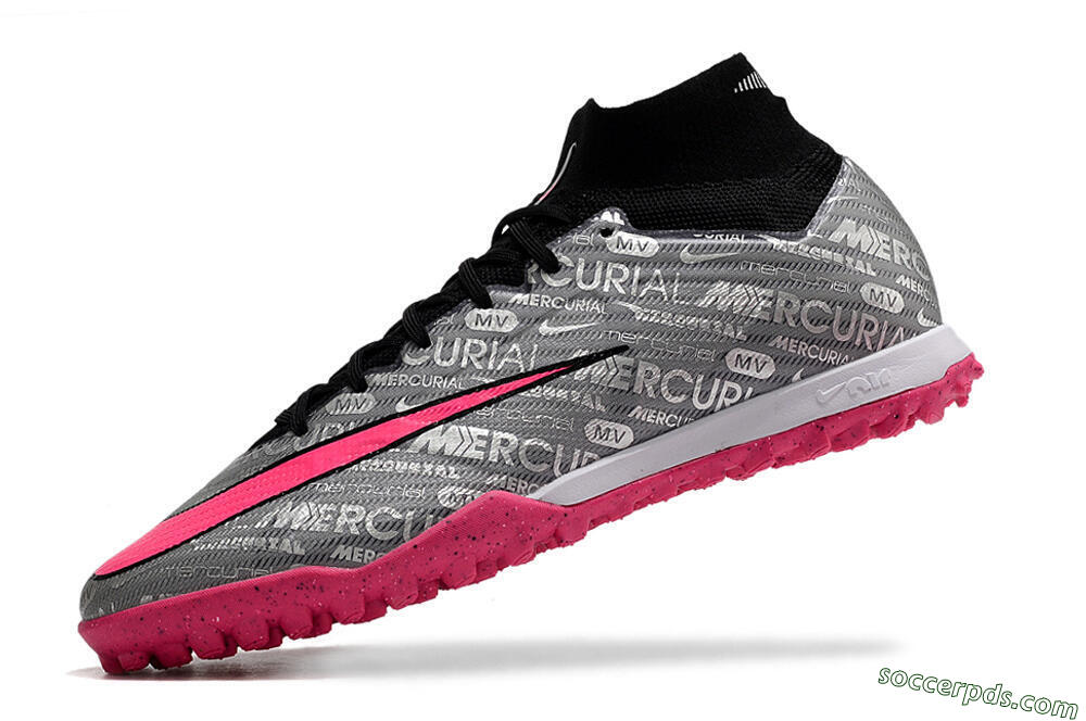 Nike Mercurial Superfly 8 Elite TF High-Tops Football Shoes - Grey/Black/Pink 4