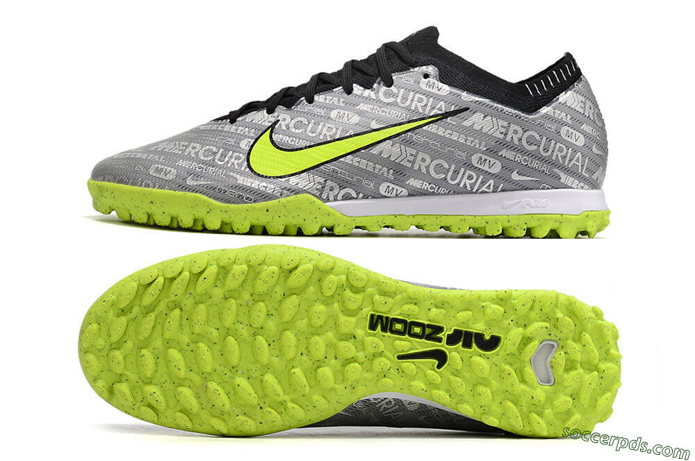 Nike Air Zoom Mercurial Vapor Elite TF Low-Tops Football Shoes - Grey/Black/Yellow 0