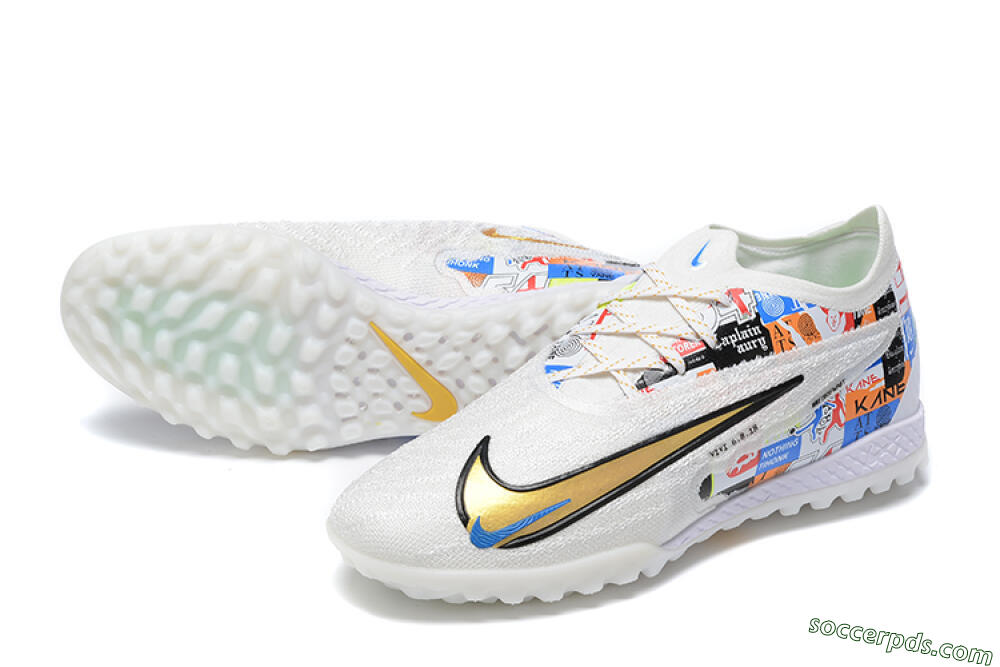 Harry Kane x Nike Phantom GX Elite TF Low-Tops Football Shoes - White/Gold/Black 3