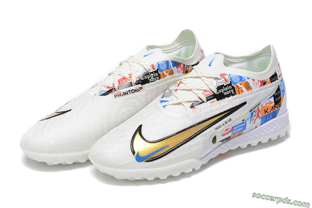 Harry Kane x Nike Phantom GX Elite TF Low-Tops Football Shoes - White/Gold/Black 9