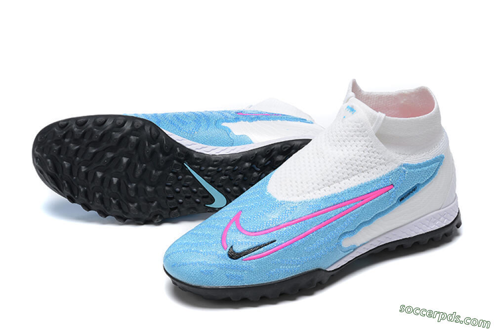 Nike Phantom GX Elite DF Link TF High-Tops Football Shoes - White/Blue/Pink 3
