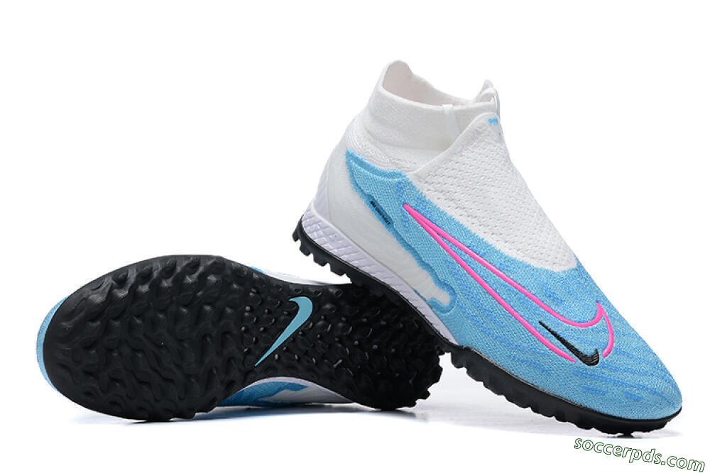 Nike Phantom GX Elite DF Link TF High-Tops Football Shoes - White/Blue/Pink 4