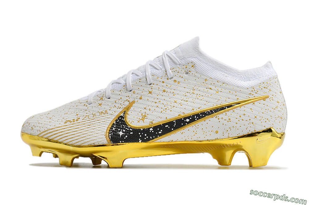Nike Air Zoom Mercurial Vapor 15 Elite FG Low-Tops Football Boots - White/Gold/Black 2
