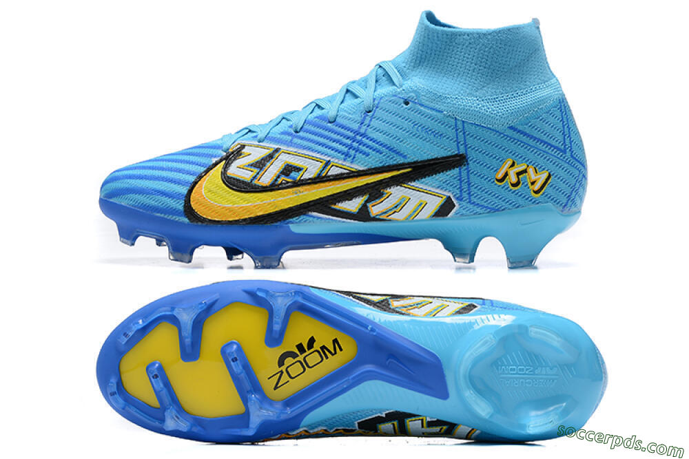 Kylian Mbappe x Nike Air Zoom Mercurial Superfly 9 Elite FG High-Tops Football Boots - Blue/Yellow/Black 0