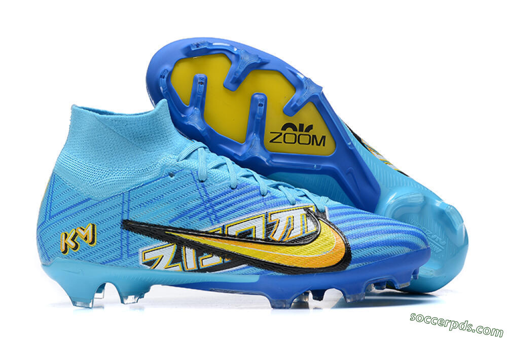 Kylian Mbappe x Nike Air Zoom Mercurial Superfly 9 Elite FG High-Tops Football Boots - Blue/Yellow/Black 1