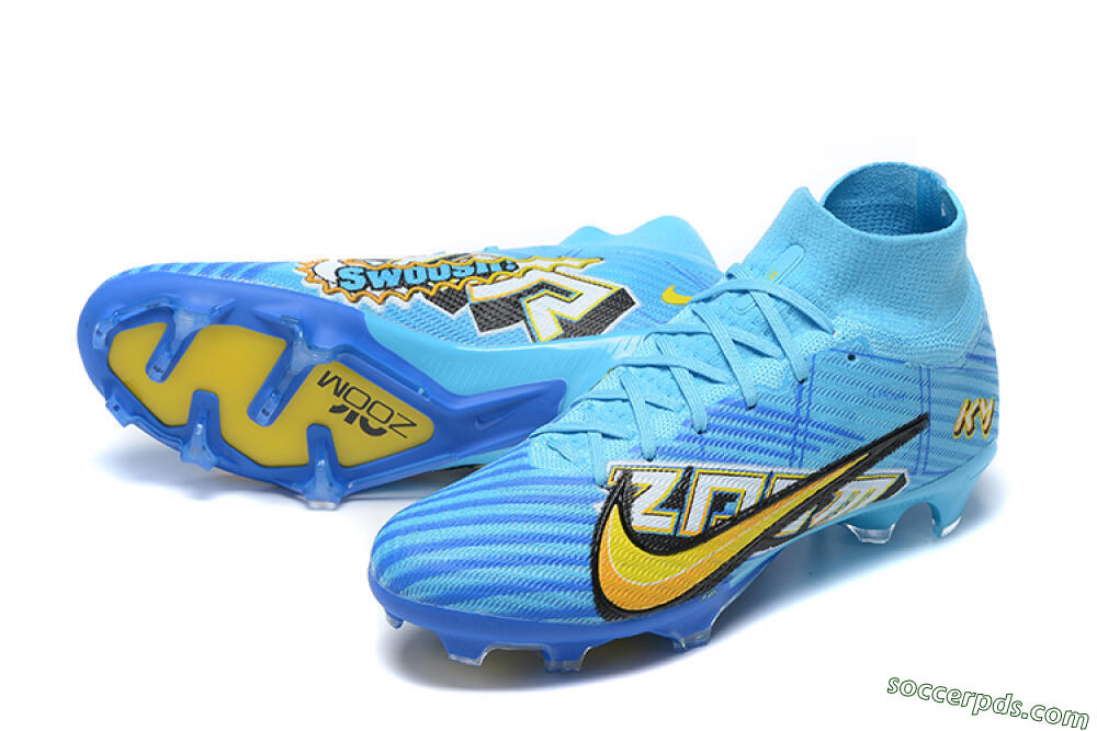 Kylian Mbappe x Nike Air Zoom Mercurial Superfly 9 Elite FG High-Tops Football Boots - Blue/Yellow/Black 3