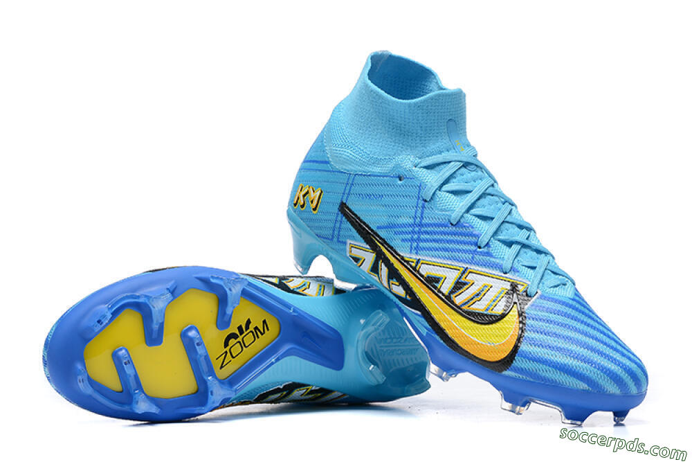 Kylian Mbappe x Nike Air Zoom Mercurial Superfly 9 Elite FG High-Tops Football Boots - Blue/Yellow/Black 4