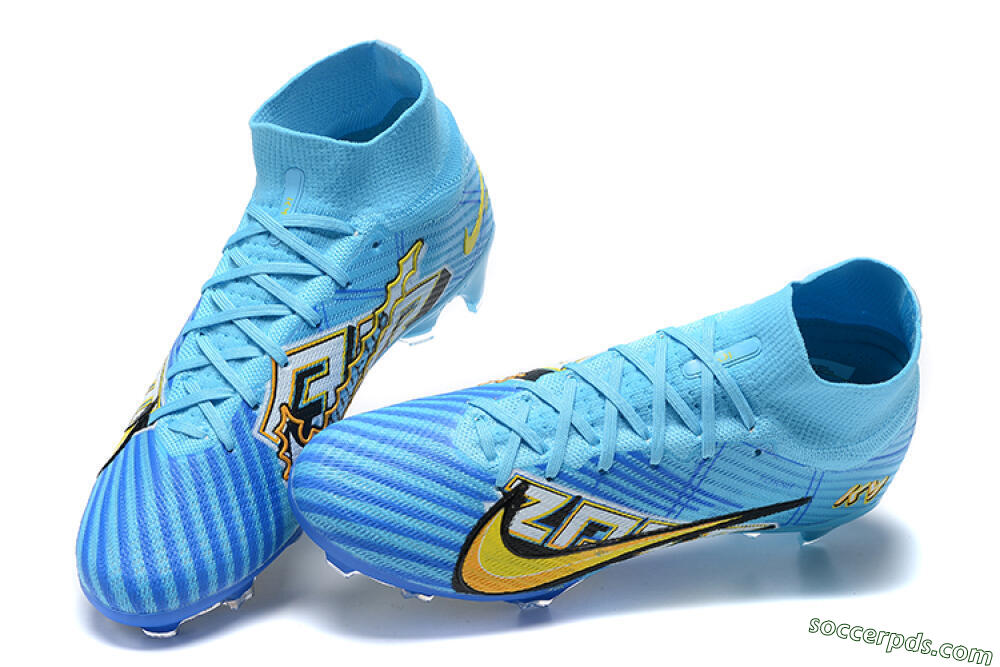 Kylian Mbappe x Nike Air Zoom Mercurial Superfly 9 Elite FG High-Tops Football Boots - Blue/Yellow/Black 5