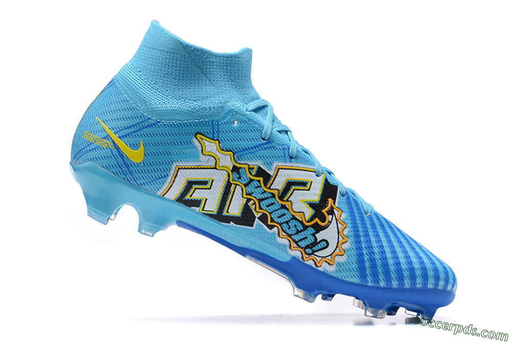 Kylian Mbappe x Nike Air Zoom Mercurial Superfly 9 Elite FG High-Tops Football Boots - Blue/Yellow/Black 6
