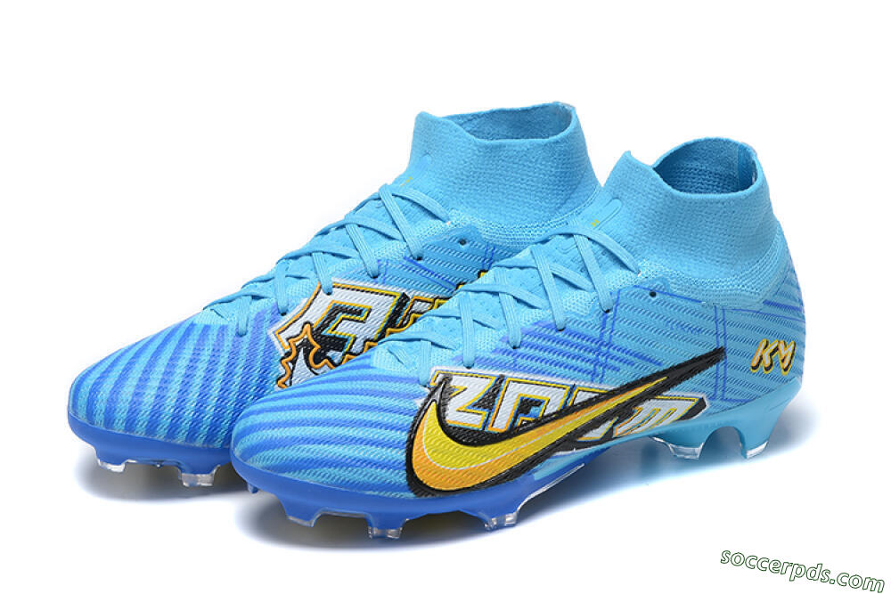 Kylian Mbappe x Nike Air Zoom Mercurial Superfly 9 Elite FG High-Tops Football Boots - Blue/Yellow/Black 8