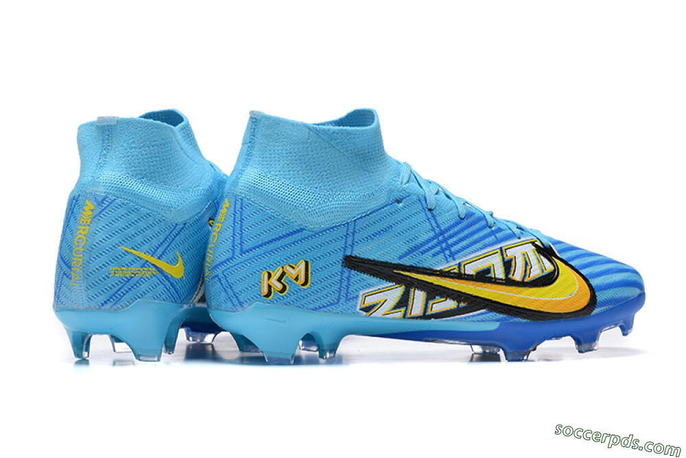 Kylian Mbappe x Nike Air Zoom Mercurial Superfly 9 Elite FG High-Tops Football Boots - Blue/Yellow/Black 9