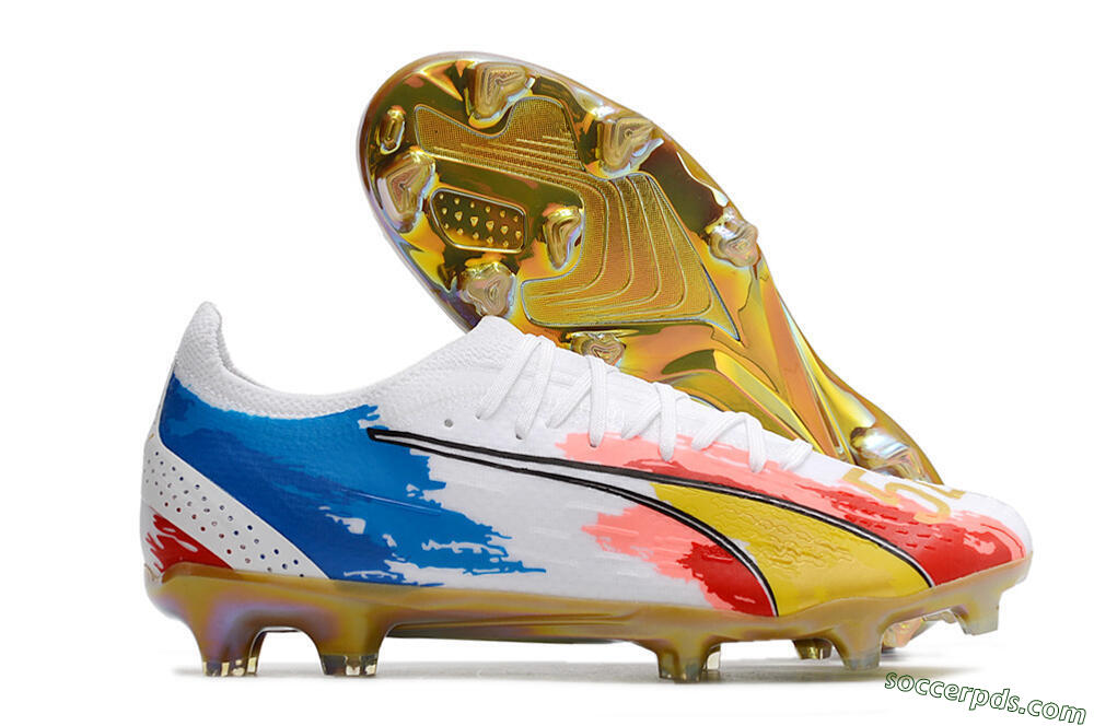 Puma Ultra Ultimate FG Low-Tops Football Boots - White/Blue/Red/Gold 1