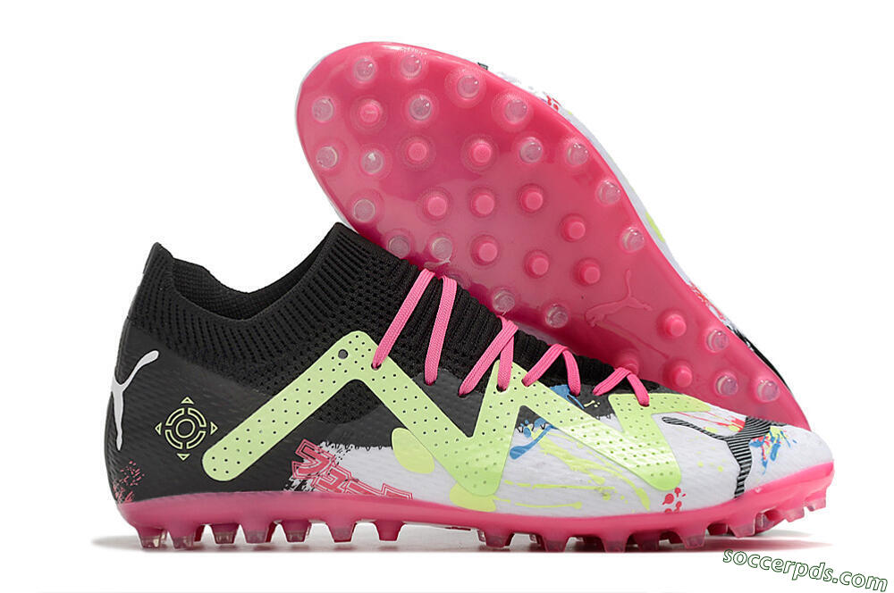Puma Future Ultimate AG Low-Tops Football Boots - White/Black/Pink/Yellow 1