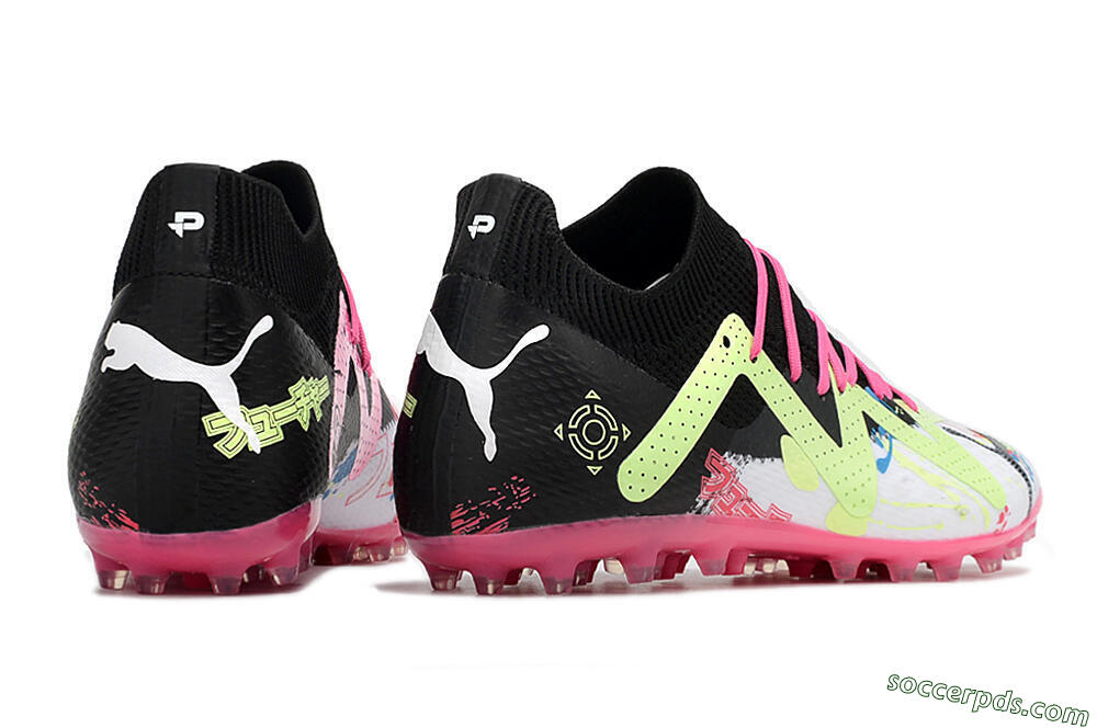 Puma Future Ultimate AG Low-Tops Football Boots - White/Black/Pink/Yellow 6