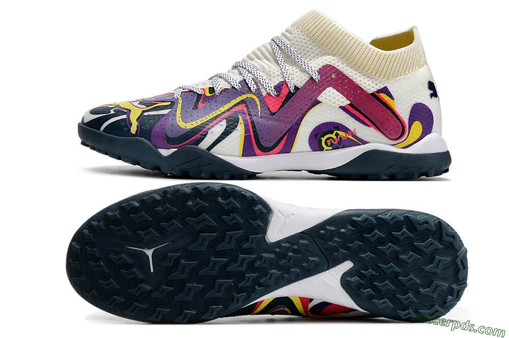 Puma Future X Powercat Tokyo Match TF Low-Tops Football Shoes - Purple/White/Yellow 0