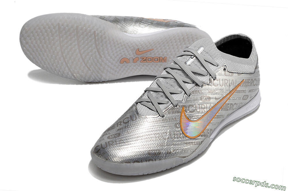 Nike Air Zoom Mercurial Vapor 15 Elite IC Low-Tops Football Shoes - Silver/Gold 3