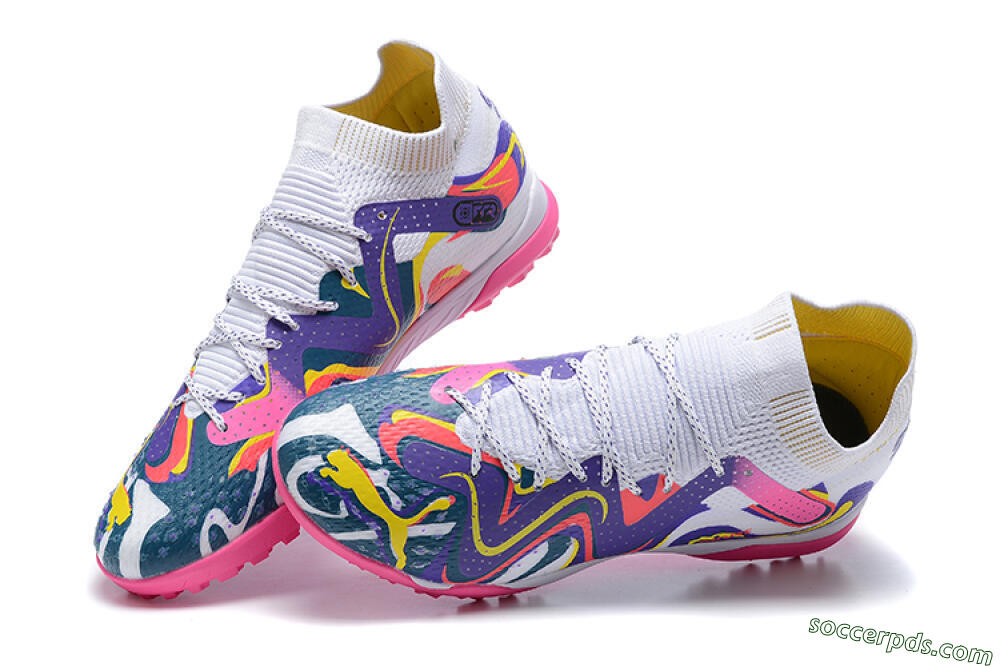 Puma Future Ultimate TF Low-Tops Football Shoes - White/Yellow/Blue/Pink 5