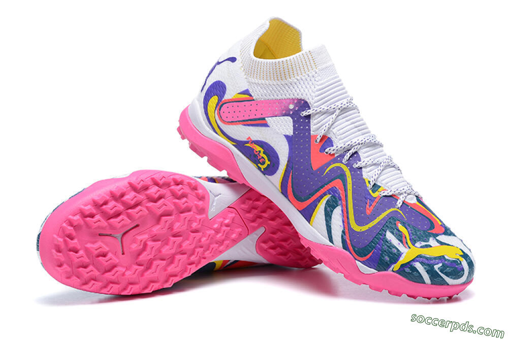 Puma Future Ultimate TF Low-Tops Football Shoes - White/Yellow/Blue/Pink 4