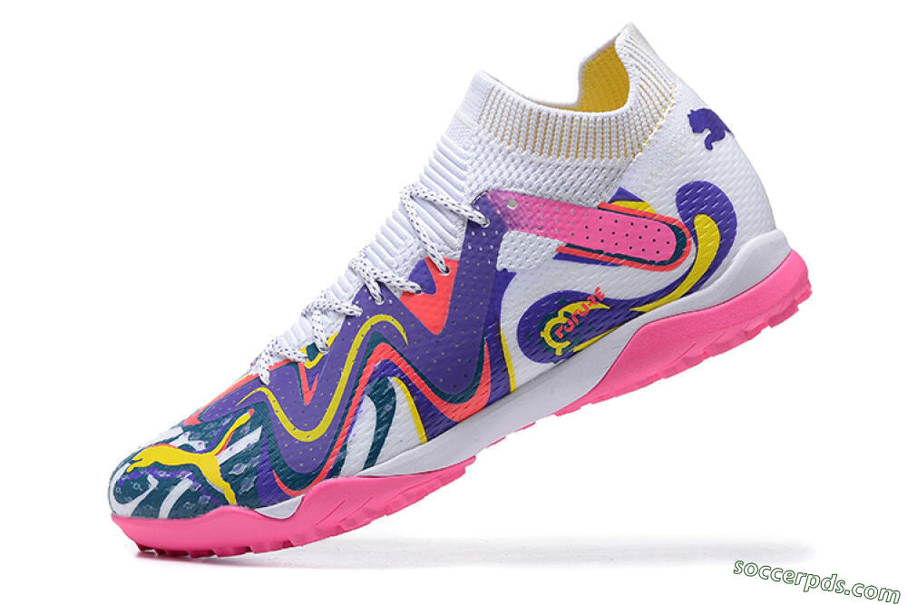 Puma Future Ultimate TF Low-Tops Football Shoes - White/Yellow/Blue/Pink 7