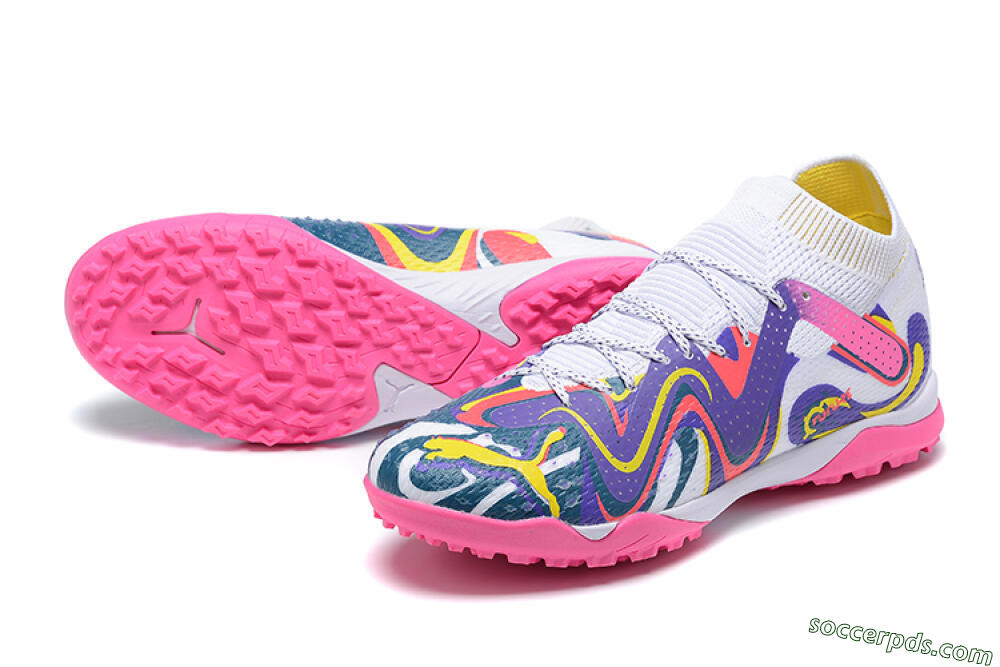 Puma Future Ultimate TF Low-Tops Football Shoes - White/Yellow/Blue/Pink 3