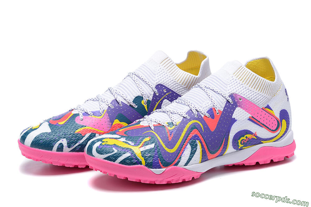 Puma Future Ultimate TF Low-Tops Football Shoes - White/Yellow/Blue/Pink 9