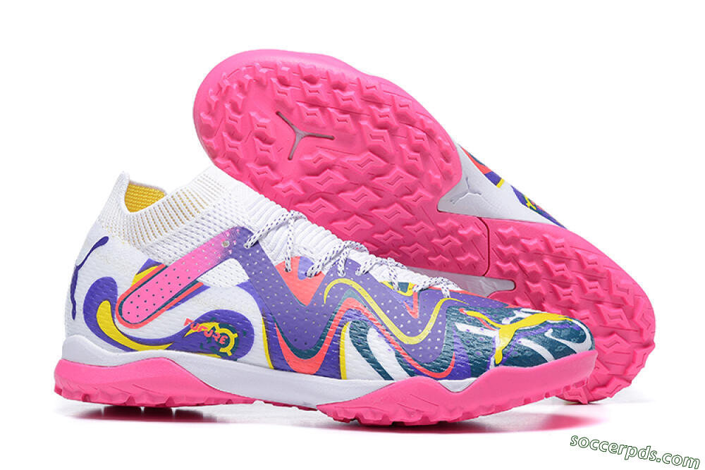 Puma Future Ultimate TF Low-Tops Football Shoes - White/Yellow/Blue/Pink 1