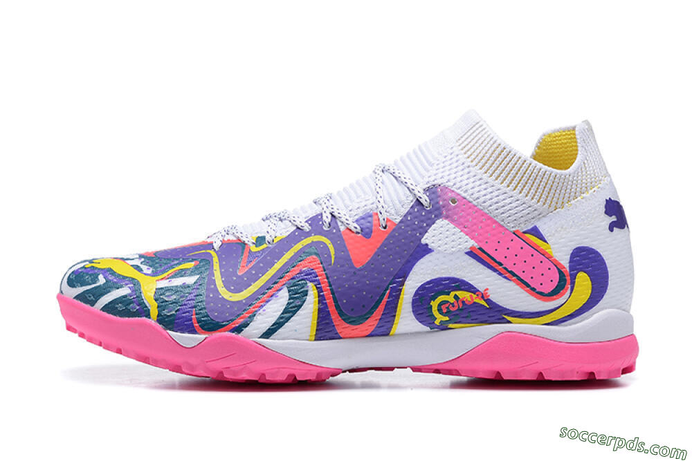 Puma Future Ultimate TF Low-Tops Football Shoes - White/Yellow/Blue/Pink 2