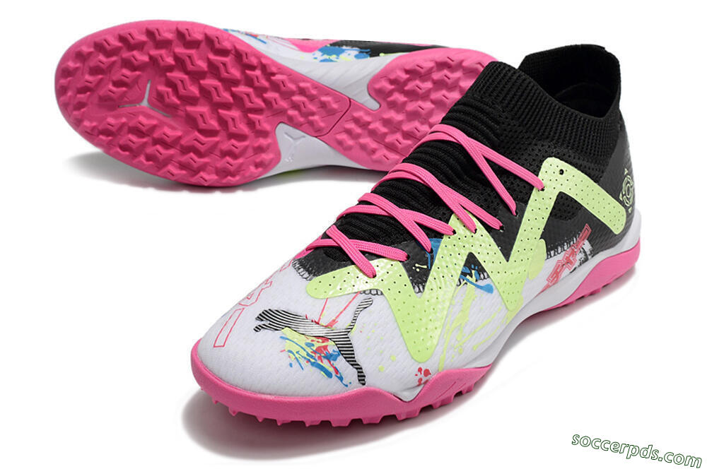 Puma Future X Powercat Tokyo Match TF Low-Tops Football Shoes - White/Black/Pink/Yellow 3