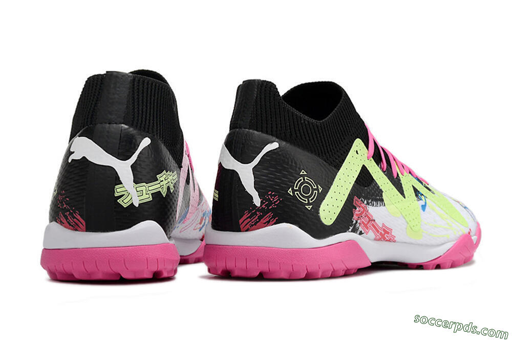 Puma Future X Powercat Tokyo Match TF Low-Tops Football Shoes - White/Black/Pink/Yellow 6