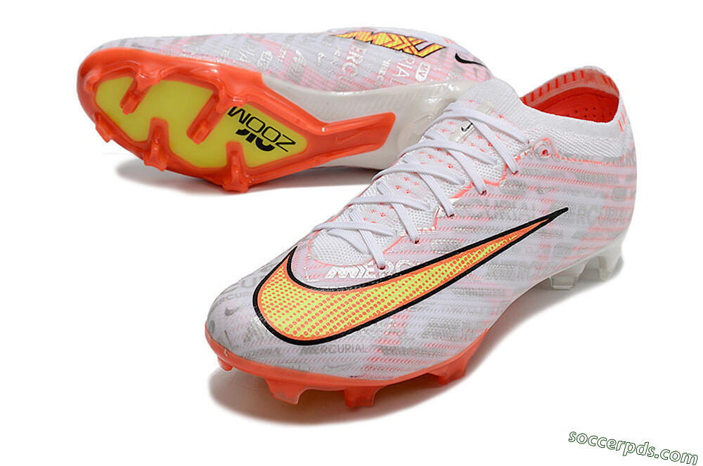 Nike Air Zoom Mercurial Vapor 15 Elite FG Low-Tops Football Boots - White/Orange/Sliver 3