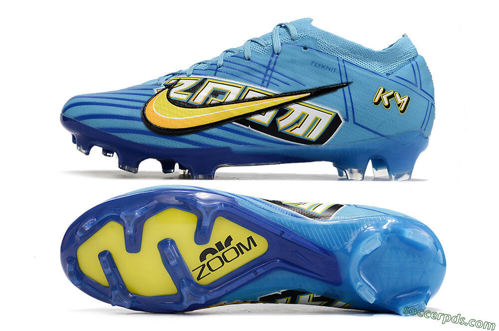 Kylian Mbappe x Nike Air Zoom Mercurial Vapor 15 Elite FG Low-Tops Football Boots - Blue/Yellow/Black 0